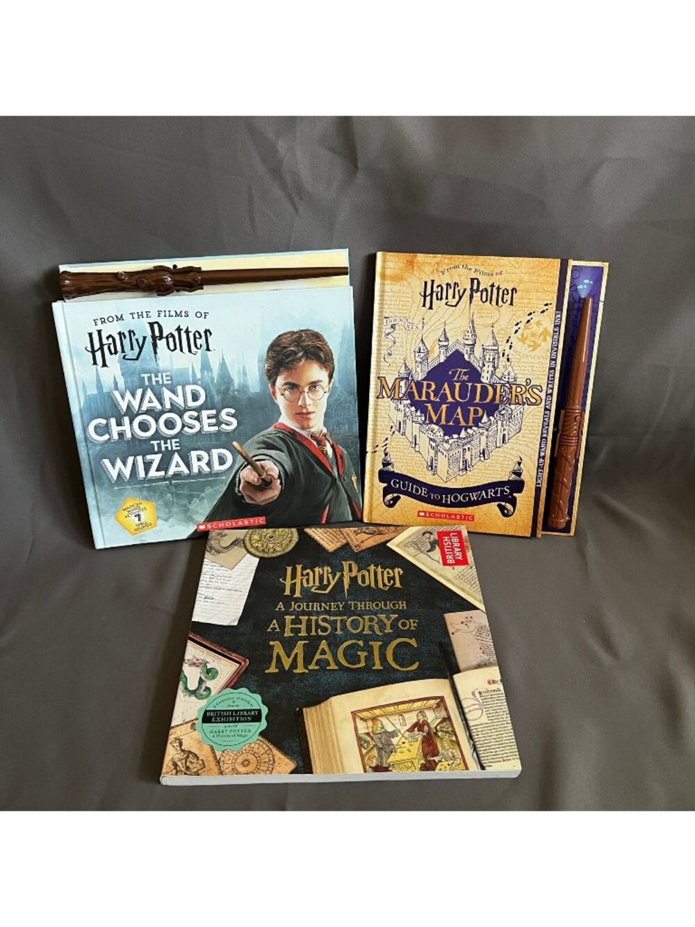 Harry Potter Scholastic 3-Book Set: Wand Chooses Wizard Marauders Map History Of